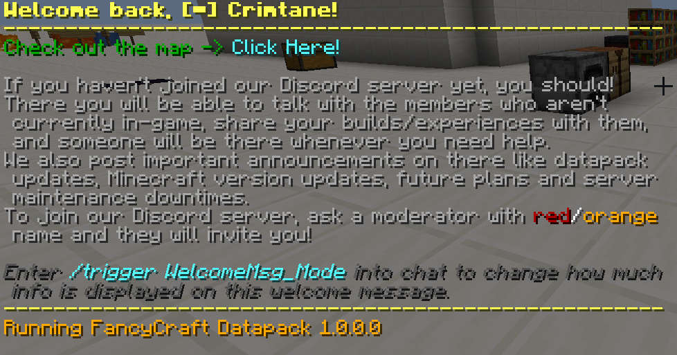 Welcome message when joining the server